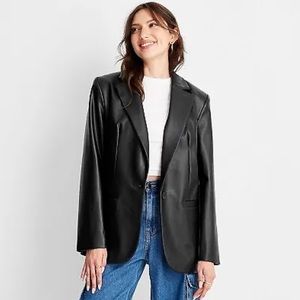 Vegan Leather Relaxed Blazer - L